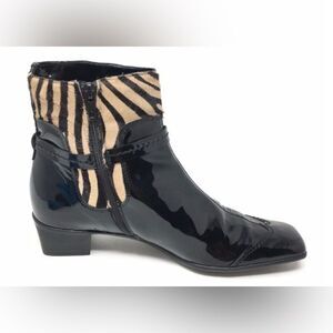 Sesto Meucci Italian Ankle Boots patent black pony fur 9M